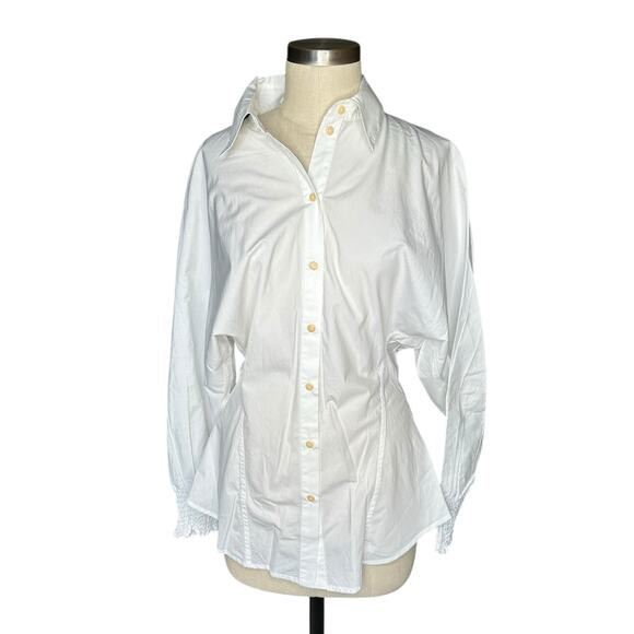MERLETTE Orient White Long Sleeve Gathered Button Down Shirt Women's Size 8 NWT - Picture 2 of 12
